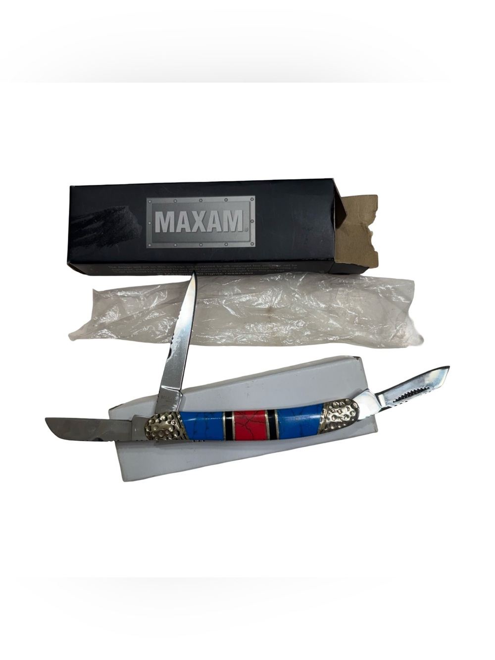 MAXAM Men's Rare Multi-Blade Collectible Quality Pocket Knife - Blue & Red
